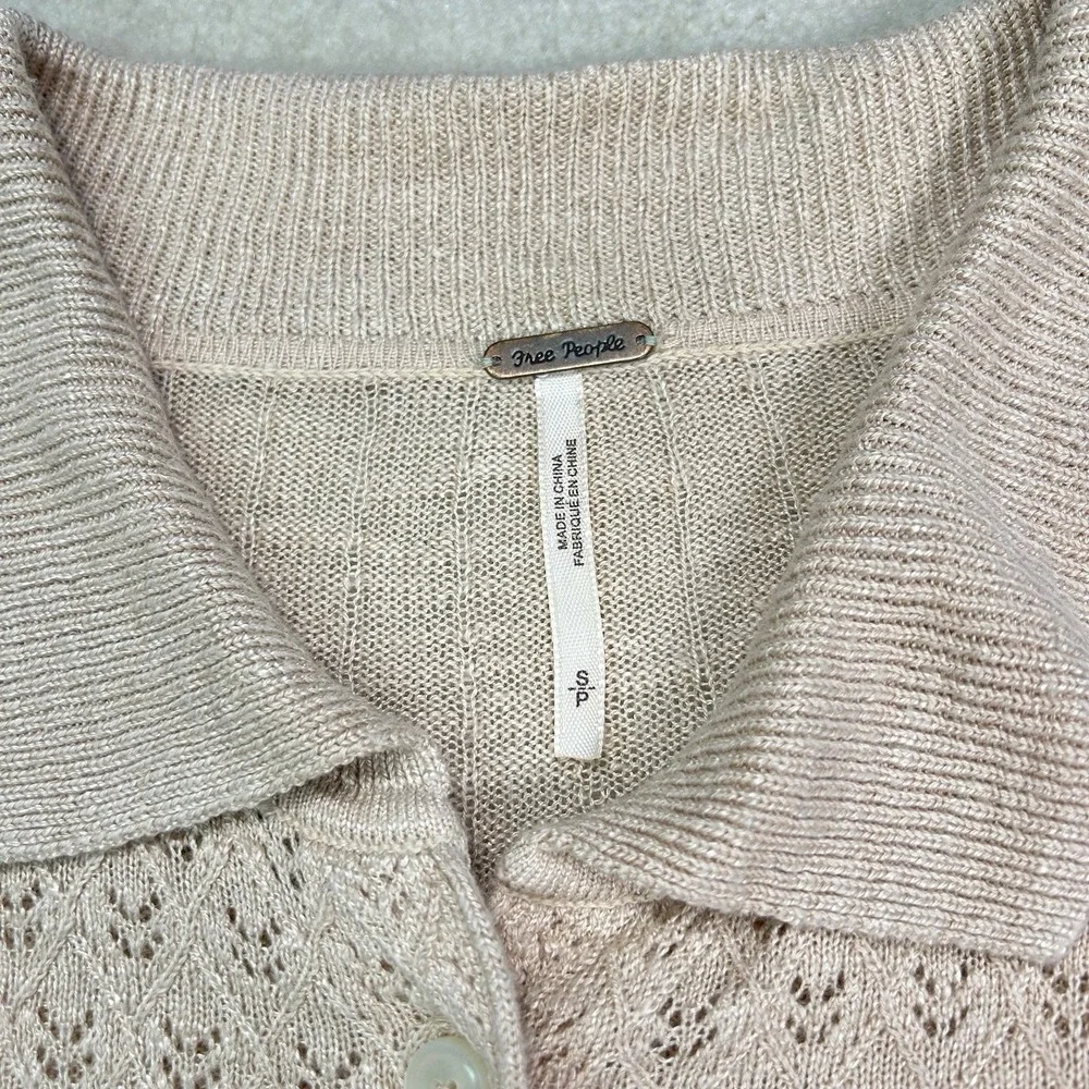 Free People Betty Tie Front Pointelle Knit Cardigan Womens S Sweater Linen Blend